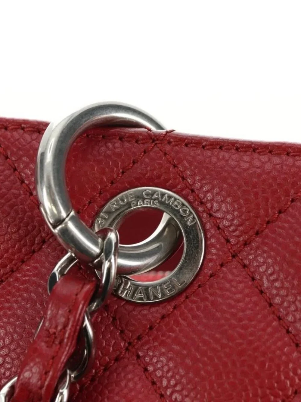 CHANEL GST Matelasse Chain Tote Bag Grained Calf Skin Red Silver CC Auth ep1...